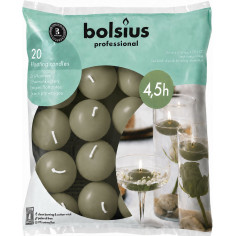 Olivovo zelené plávajúce sviečky, 20 ks, Bolsius